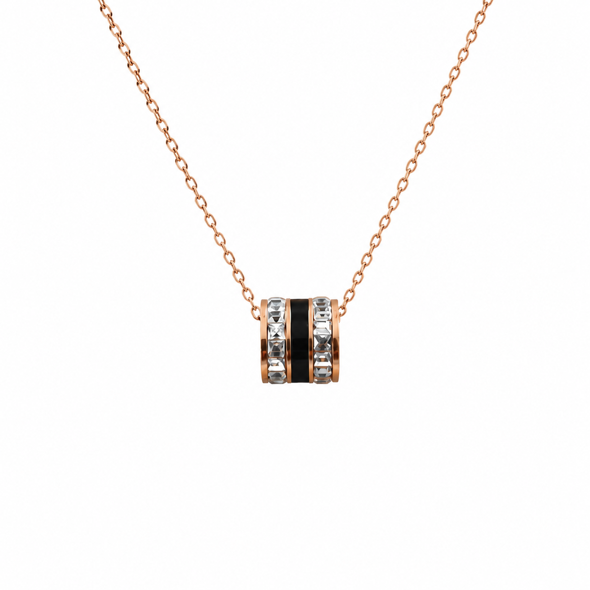 Collier Pendentif Cylindrique Doré Rose Femme ELYA - fond blanc