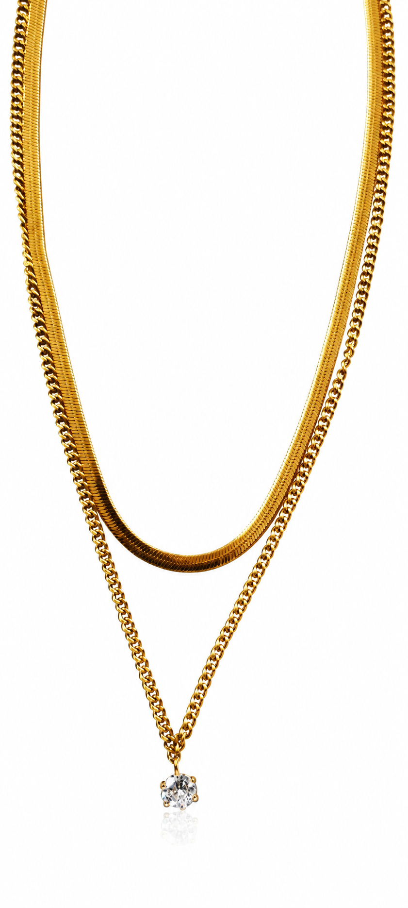 Duo de Colliers Doré Cristal Femme KYRA - fond blanc